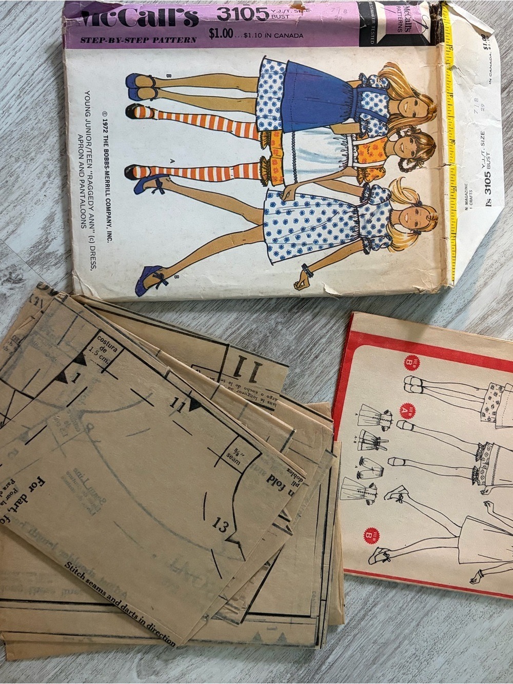 McCall's Vintage 1972 Raggedy Ann Dress pantaloons apron Sewing Pattern kids 7/8 - Picture 3 of 3